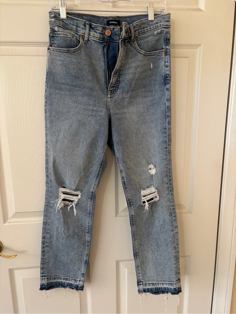 Express Distressed Boyfriend Jeans in Light Blue Wash